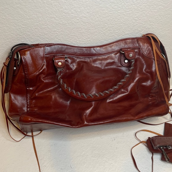 Vintage Y2K Balenciaga Paris City Leather boho bag with fringe and accessories - Picture 6 of 13